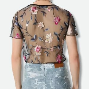 Y2K Fashion Sheer Floral Top - Coquette Aesthetic & Grunge Style