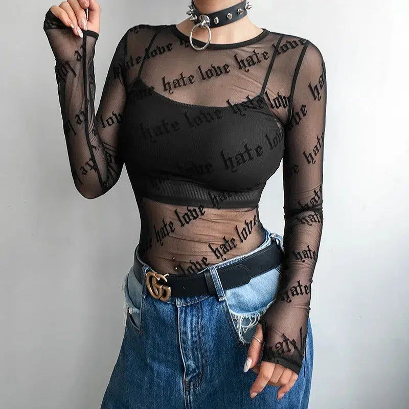 Y2K Fashion Sheer Mesh Top - Emo, Grunge, and Coquette Aesthetic Style