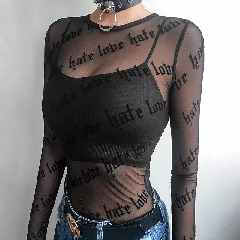 Y2K Fashion Sheer Mesh Top - Emo, Grunge, and Coquette Aesthetic Style