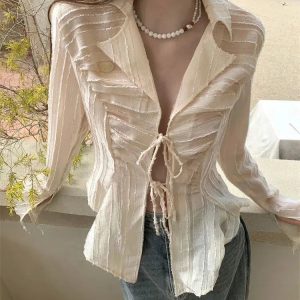 Y2K Fashion Sheer Shirt: Coquette Aesthetic & Grunge Style Blend