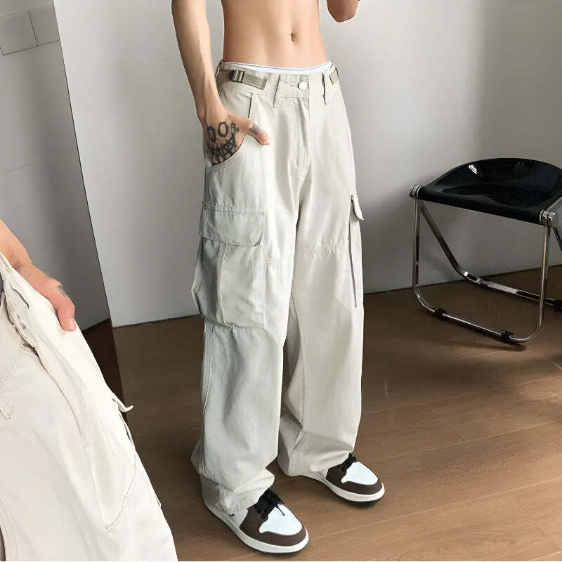 Y2K Fashion Side Belt Baggy Cargo Pants - Grunge & Coquette Aesthetic