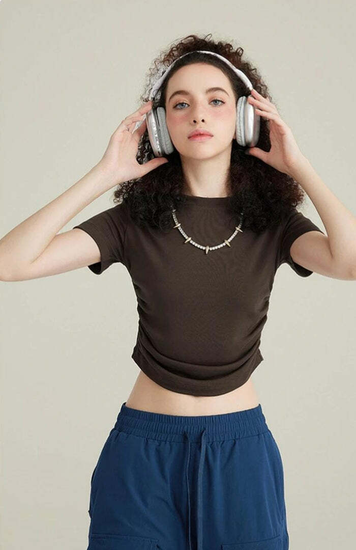 Y2K Fashion Side Ruched Crop Top - Coquette Aesthetic & Grunge Style