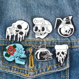 Y2K Fashion Skull and Bones Pins - Emo, Grunge, and Coquette Aesthetic