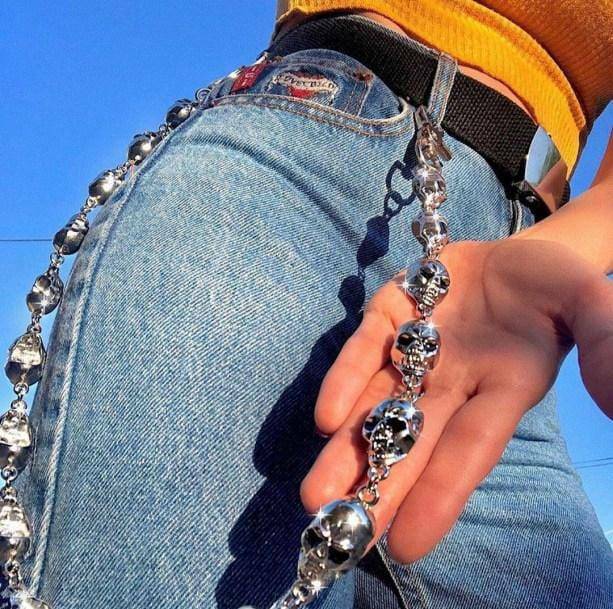 Y2K Fashion Skull Head Belt Chain - Grunge Aesthetic Accessory