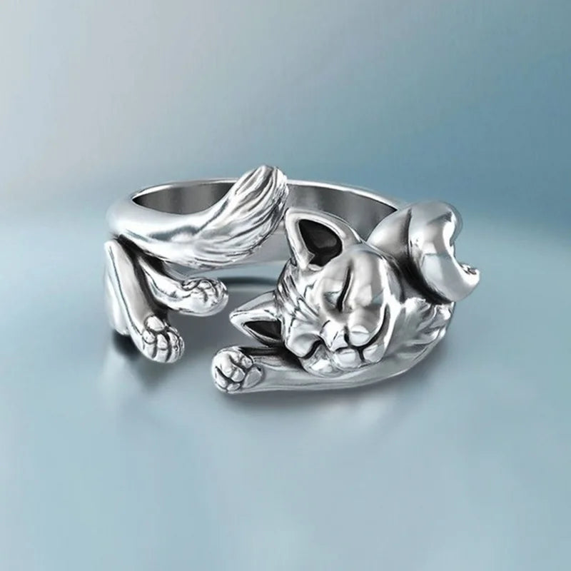 Y2K Fashion Sleeping Cat Ring - Cute Coquette Aesthetic Jewelry