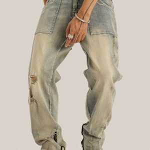 Y2K Fashion Slim Leg Ripped Jeans - Grunge Aesthetic & Coquette Style