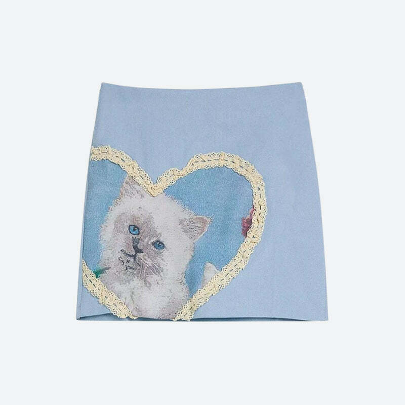 Y2K Fashion Soft Girl Cat Heart Mini Skirt - Cute Coquette Aesthetic