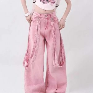 Y2K Fashion Soft Girl Double Belted Baggy Jeans for Coquette Aesthetic