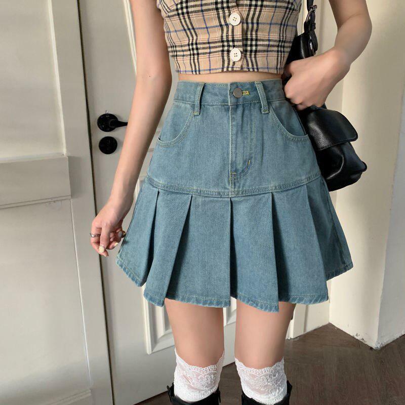 Y2K Fashion Soft Girl Pleated Denim Mini Skirt - Coquette Aesthetic Style