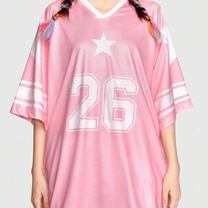 Y2K Fashion Soft Girl Star Jersey Top - Cute Oversized Graphic Tee