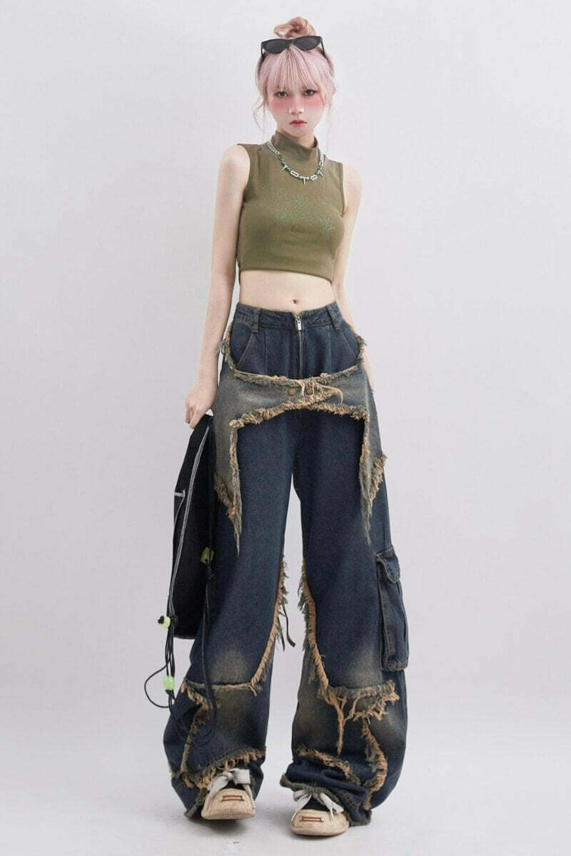 Y2K Fashion Star Jeans: Grunge Aesthetic & Coquette Style Essential