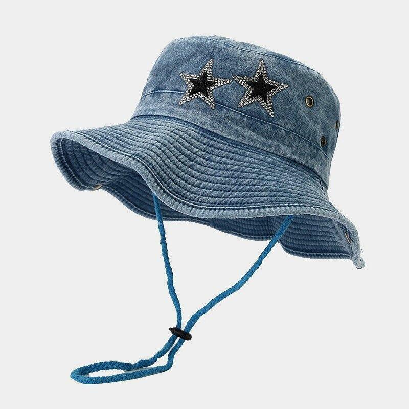 Y2K Fashion Star Printed Denim Hat - Coquette Aesthetic & Grunge Style