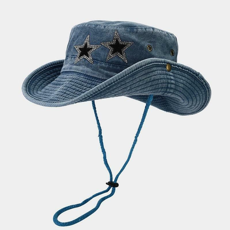 Y2K Fashion Star Printed Denim Hat - Coquette Aesthetic & Grunge Style