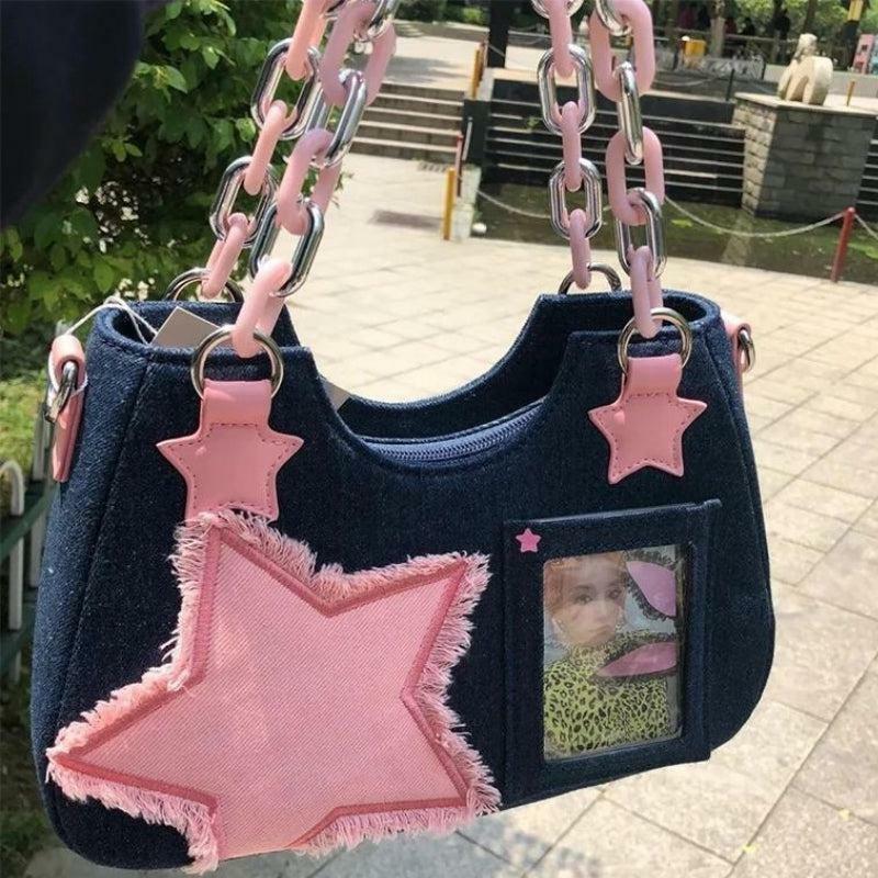 Y2K Fashion Star Transparent Denim Bag for Coquette and Grunge Styles