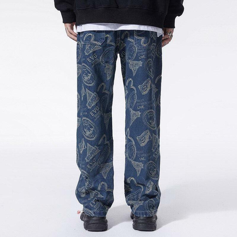 Y2K Fashion Straight Leg Printed Jeans - Grunge Aesthetic & Coquette Style