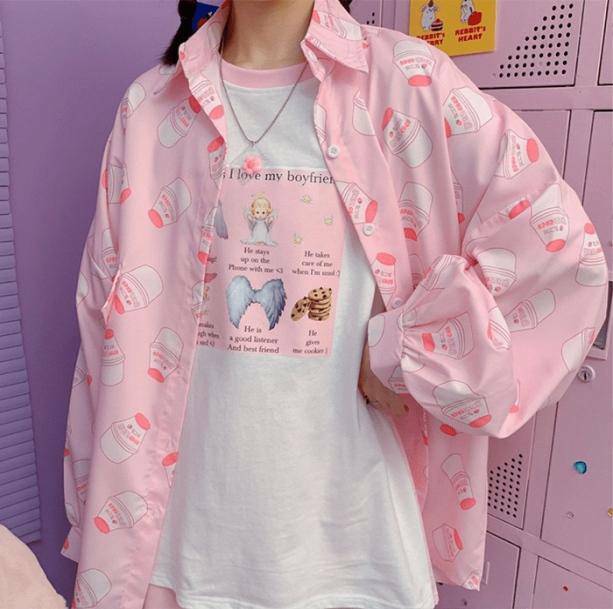 Y2K Fashion Strawberry Milk Shirt - Cute Aesthetic Tee for Coquette Style