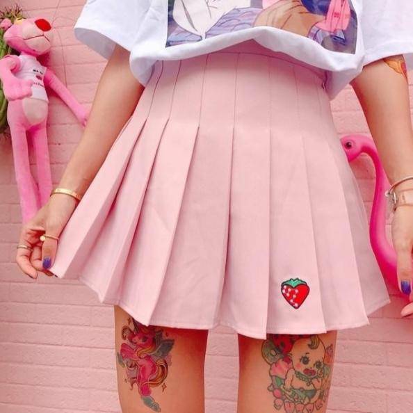 Y2K Fashion Strawberry Milk Skirt - Cute Coquette Aesthetic Style