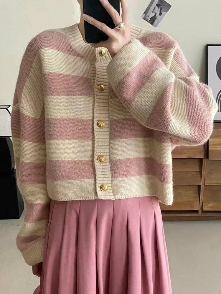 Y2K Fashion Striped Cardigan - Coquette Aesthetic Oversized Sweater