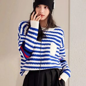 Y2K Fashion Striped Knitted Sweater - Coquette Aesthetic Oversized Style