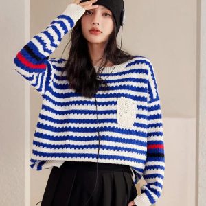 Y2K Fashion Striped Knitted Sweater - Coquette Aesthetic Oversized Style