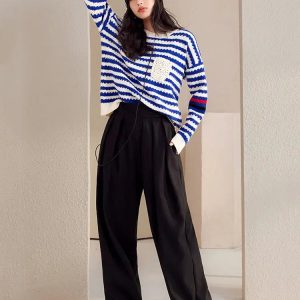 Y2K Fashion Striped Knitted Sweater - Coquette Aesthetic Oversized Style