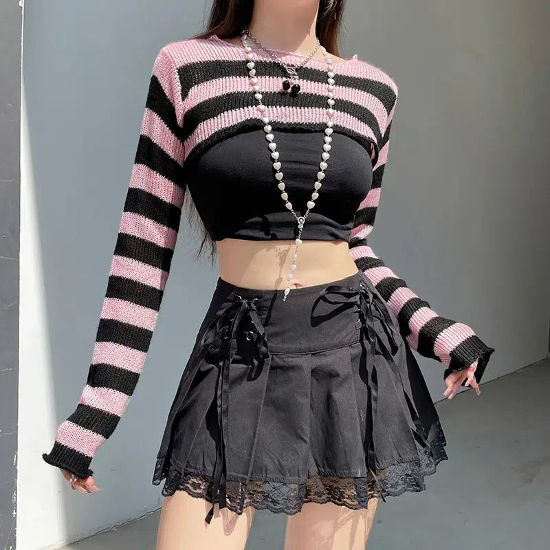 Y2K Fashion Striped Oversized Sweater - Emo & Grunge Aesthetic Knit Top