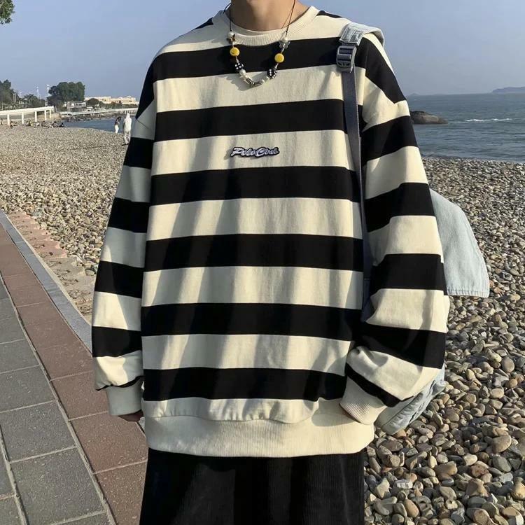 Y2K Fashion Striped Oversized Sweatshirt - Coquette & Grunge Aesthetic