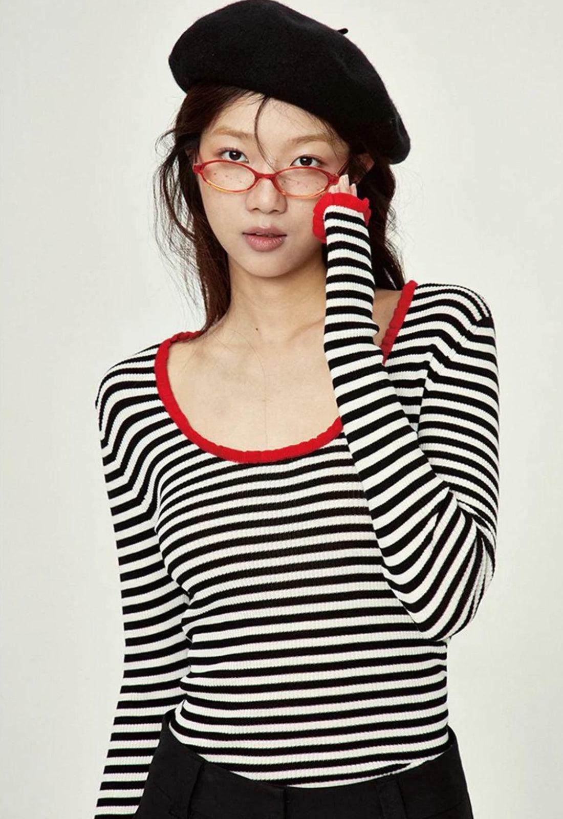 Y2K Fashion Striped Scoop Neck Top - Cute Coquette & Grunge Style