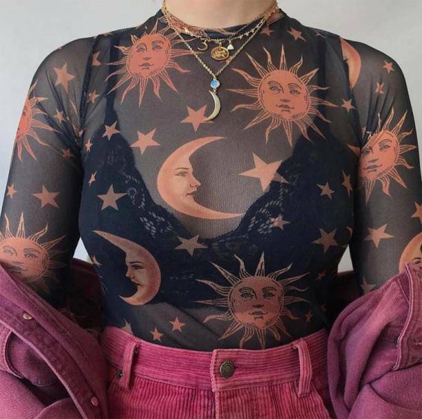 Y2K Fashion Sun and Moon Top - Cute Aesthetic Tee for Coquette Style