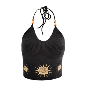 Y2K Fashion Sun Embroidery Crop Top - Cute Coquette Aesthetic Tee