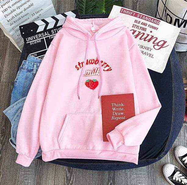 Y2K Fashion Sweet Strawberry Milk Hoodie - Coquette Aesthetic Style