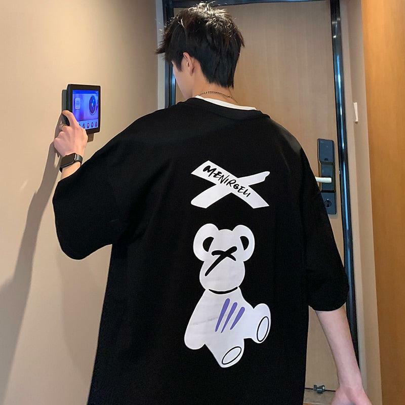 Y2K Fashion Teddy Bear Silhouette Tee - Cute Oversized Graphic Shirt