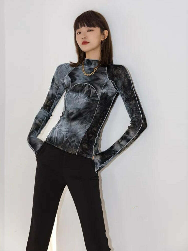 Y2K Fashion Tie Dye High Neck Top - Grunge Aesthetic & Coquette Style