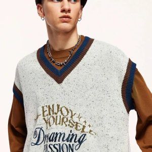 Y2K Fashion Vintage Enjoy Yourself Oversized Sweater Vest - Coquette Style