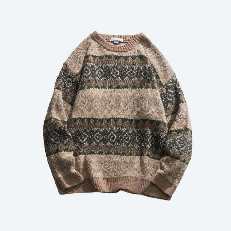 Y2K Fashion Vintage Jacquard Oversized Sweater - Coquette & Grunge Style