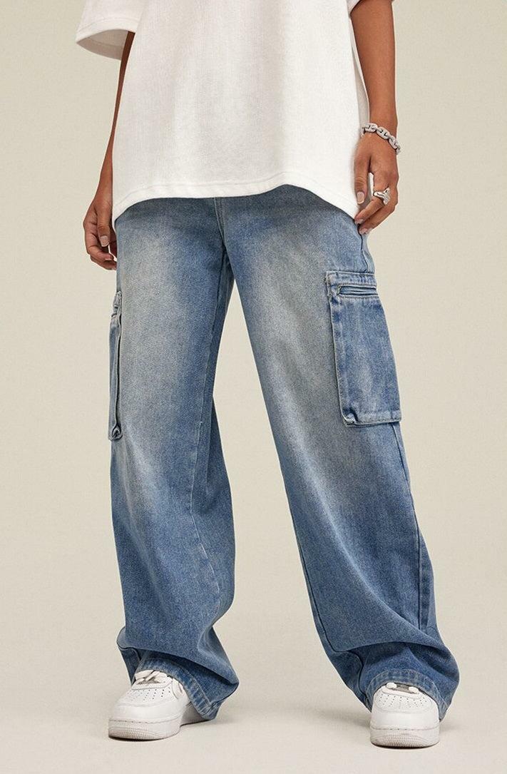 Y2K Fashion Washed Baggy Cargo Jeans for Grunge and Coquette Aesthetic