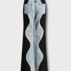 Y2K Fashion Wave Panel Jeans - Grunge Aesthetic & Coquette Style