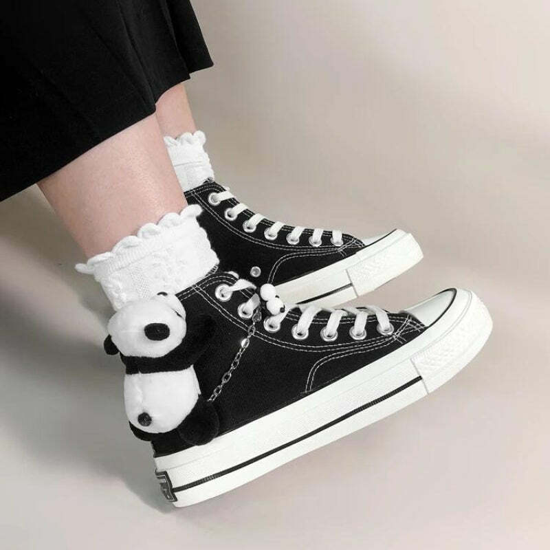 Y2K Fashion Weirdcore Panda Canvas Shoes for Grunge & Coquette Aesthetic