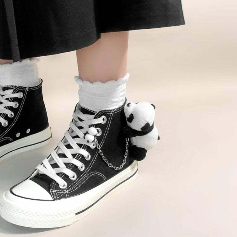 Y2K Fashion Weirdcore Panda Canvas Shoes for Grunge & Coquette Aesthetic