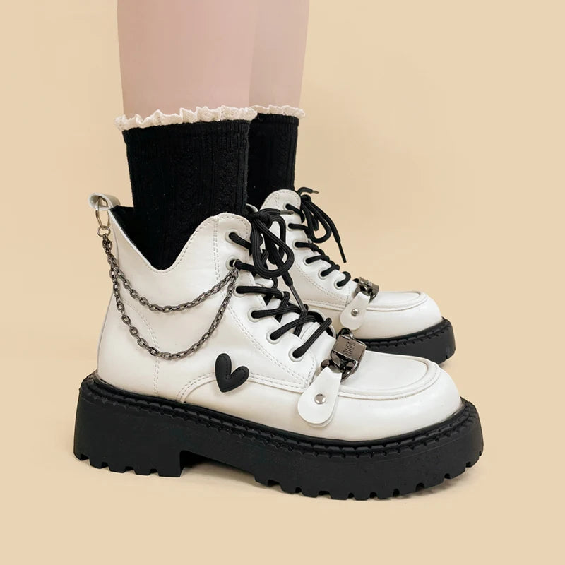 Y2K Fashion White Platform Boots for Grunge, Coquette & Emo Styles