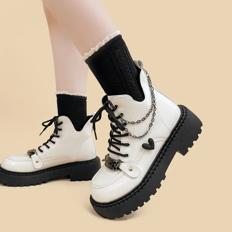 Y2K Fashion White Platform Boots for Grunge, Coquette & Emo Styles