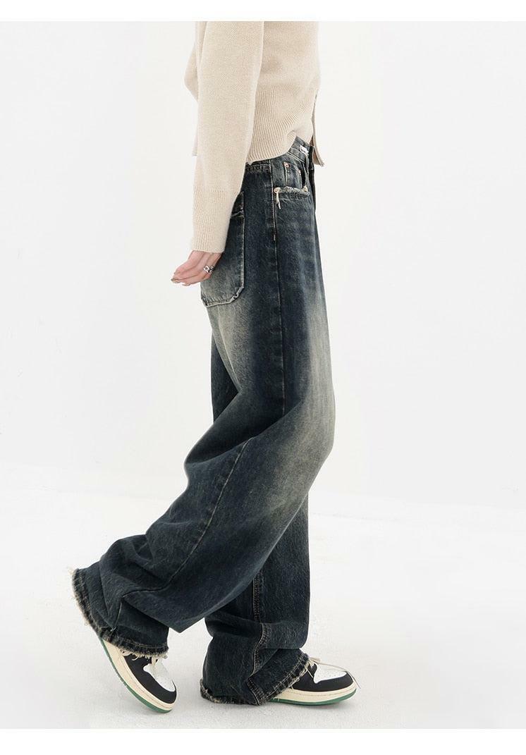 Y2K Fashion Wide Leg Dark Jeans - Grunge Aesthetic & Coquette Style