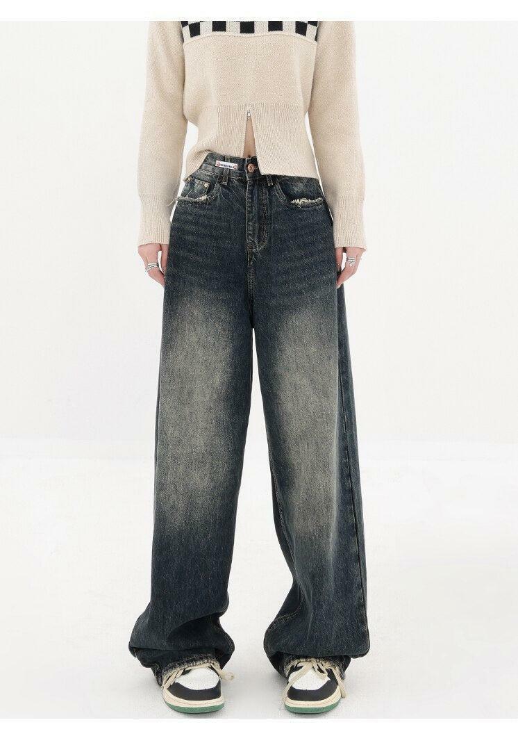 Y2K Fashion Wide Leg Dark Jeans - Grunge Aesthetic & Coquette Style