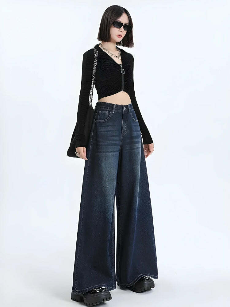 Y2K Fashion Wide Leg Jeans - Grunge Aesthetic & Coquette Style