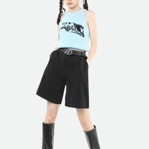 Y2K Fashion Wide Leg Pleated Shorts - Grunge Aesthetic & Coquette Style