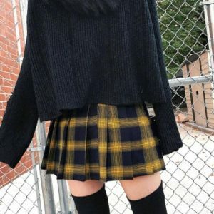 Y2K Fashion Yellow Checkered Skirt - Grunge Aesthetic Coquette Style