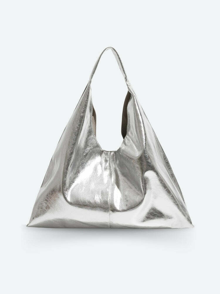 Y2K Faux Patent Leather Hobo Bag - Coquette & Grunge Aesthetic Style