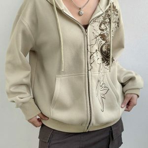 Y2K Floral Zip-Up Hoodie | Coquette Aesthetic & Grunge Style Fashion