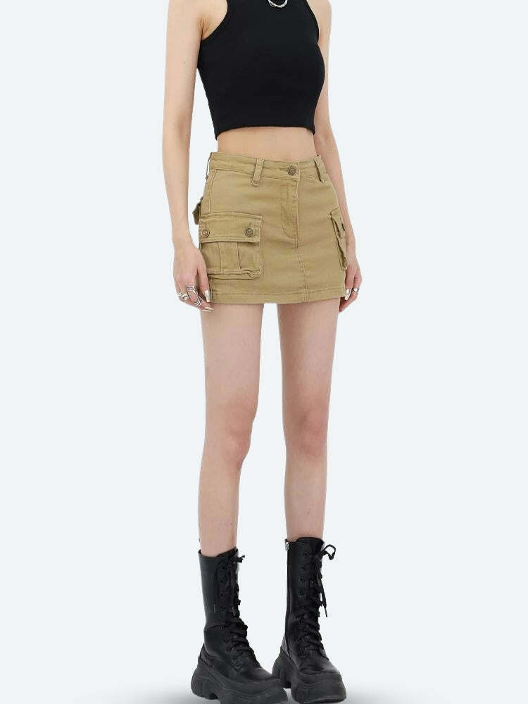 Y2K Grunge Aesthetic Cargo Denim Mini Skirt for Coquette Style