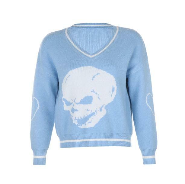 Y2K Grunge Aesthetic Oversized Skull Sweater - Emo & Coquette Style